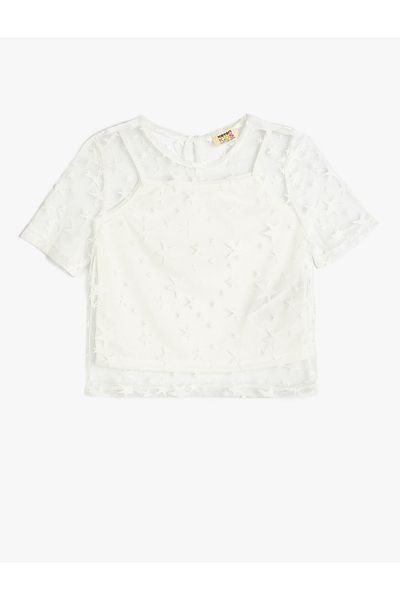 Koton Lace Detailed Crew Neck Short Sleeve Blouse