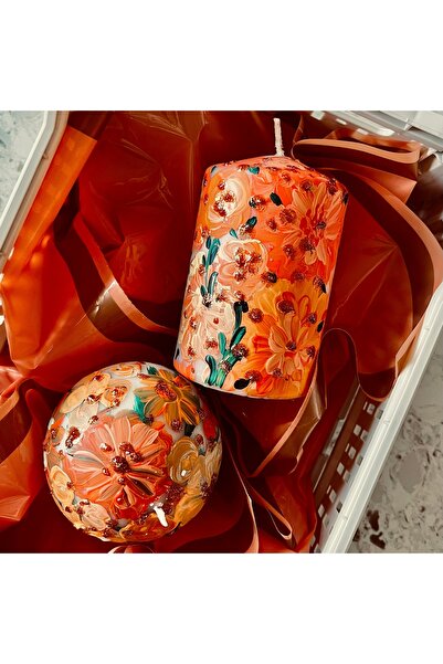 inrobert El Yapımı El Boyaması Dekoratif Mum Seti – Küre ve Blok Mum Summer M...