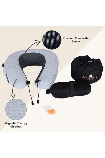 Donetella Portable Travel Pillow -Neck Support Memory Foam Comfort with Ergonomic Design