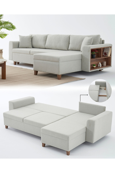 Velura Home & Living Rengar Köşe Takımı & Yataklı Bazalı Keten Kumaş Köşe Kol...