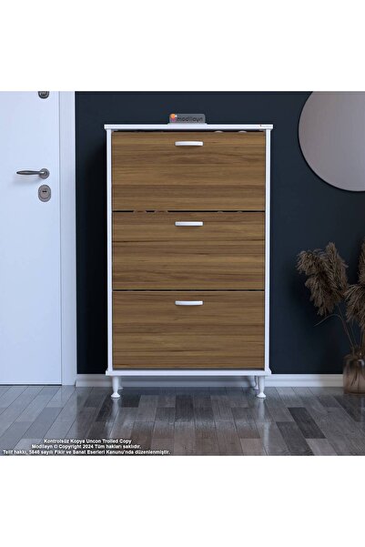 Modilayn VARBİ Antre Hol 52 x 127 x 25, 5 cm lik 3 Düşer Kapak 6 Göz Raf Bölmeli Ayakkabılık