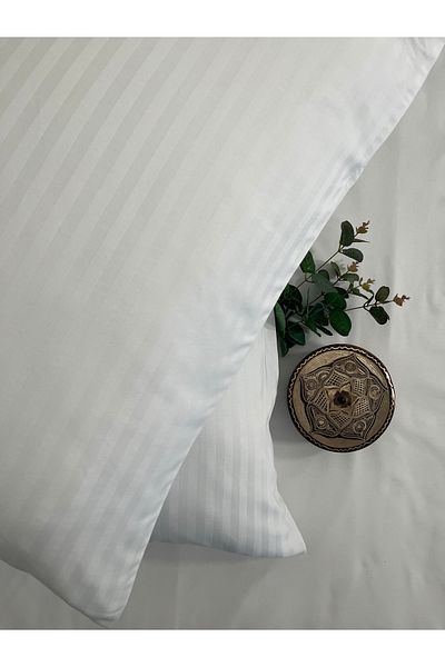 VESSİNOHOME 2 Pillow Cases Cotton Satin Hotel Pillow Case Line 93 Thread White Satin Luxury Hotel 50x70