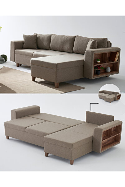 Velura Home & Living Rengar Köşe Takımı & Yataklı Bazalı Keten Kumaş Köşe Kol...