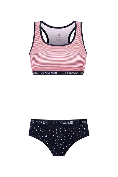 U.S. Polo Assn. 2 Pieces, Cotton & Lycra, Women's Bustier & Slip Set Navy Blue
