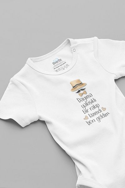 Overoz Organic 100% Cotton Dayıma Rakip Baby Bodysuit with Snap Fasteners 5908-Dayi-B