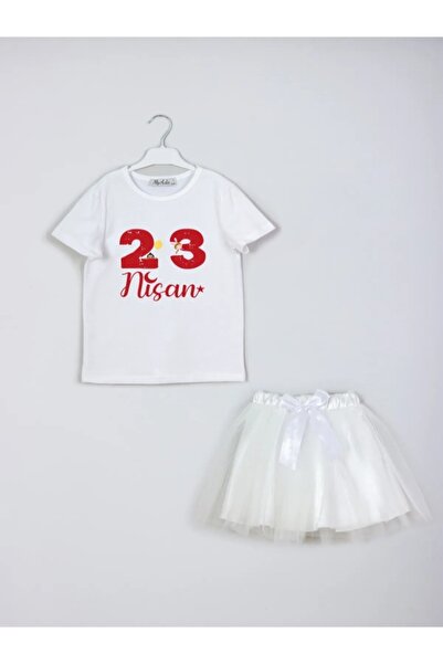 Nacar 23 Nisan Yazılı Ay Yıldız Baskılı Tişört Etek Kombin Set