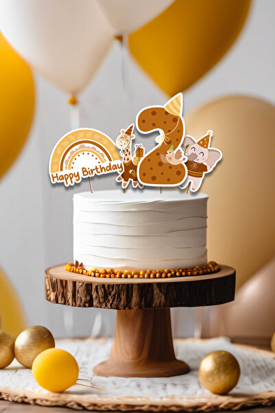 Niksy Design زينة كعكة بوهو بعمر عامين على شكل حيوانات الحفلات مكونة من 4 قطع