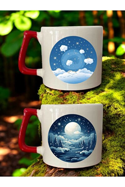 lili hediyelik زجاج مطبوع عليه تساقط الثلوج مكون من قطعتين - كوب منتج تذكاري