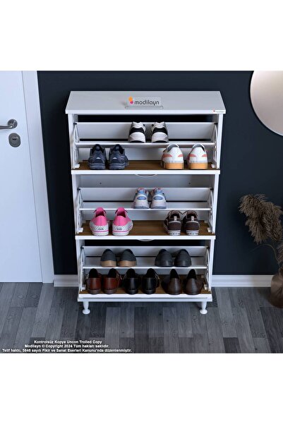 Modilayn VARBİ Antre Hol 52 x 127 x 25, 5 cm lik 3 Düşer Kapak 6 Göz Raf Bölmeli Ayakkabılık