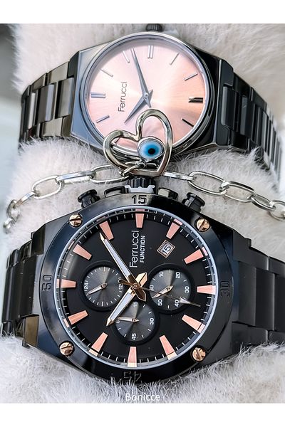 Ferrucci Brand Steel Cord, Black Color, Lover Couple Wristwatches