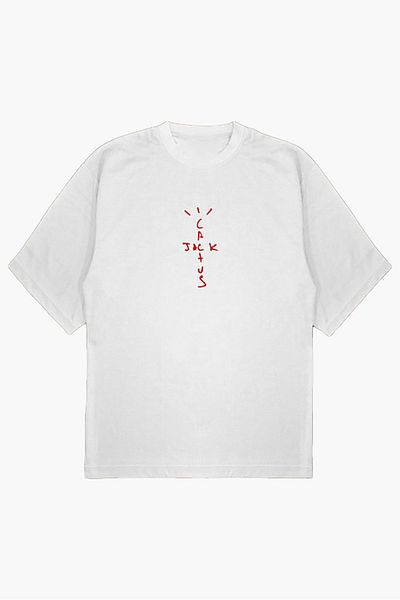 modaberry Tricou - Alb Imprimat Oversize, Maneca scurta, Utopia Cactus Jack, Decolteu de vara