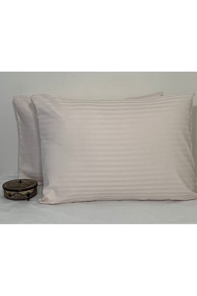 VESSİNOHOME 2li Μαξιλαροθήκη Cotton Satin Hotel Μαξιλαροθήκη Line 93 Wire White Satin Lux Hotel 50x70