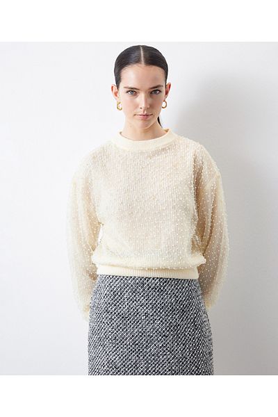 İpekyol Strickmode aus Spitzenmix mit Perlenstickerei