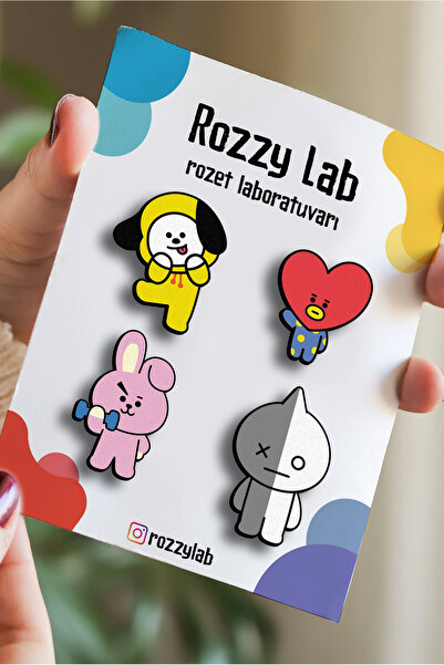 Rozzy Lab BT21 - BTS 4lü Rozet 2. Set Chimmy Tata Cooky Van - Pin - Broş - Yaka Aksesuar