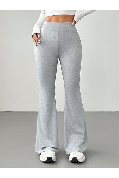 peelter Gray Melange Ex Melody Comfortlux High Waist Flared Leg Elastic Waist Flare Leggings Pants