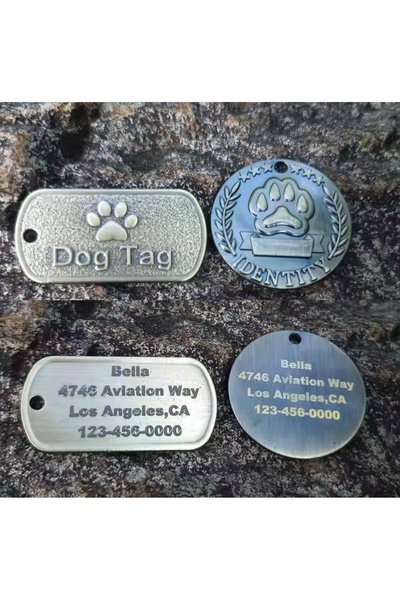 TagyPet Askeri Stil Yuvarlak Altın Pirinç Pet Kedi Köpek Kimlik İsimlik Künyesi