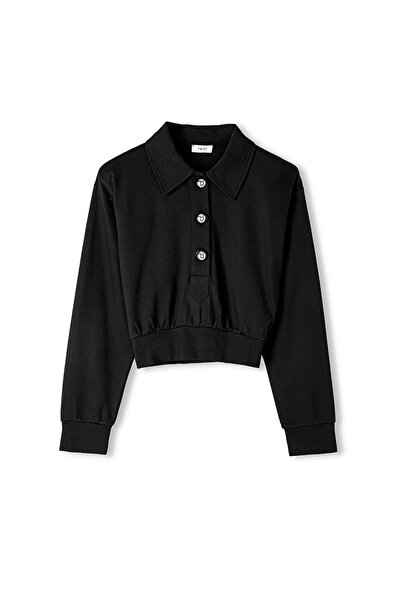 Twist Shirt Collar Padded Blouse