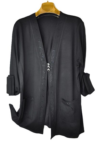 elma abone Short Jewelled Large Size Combed Cotton Cardigan