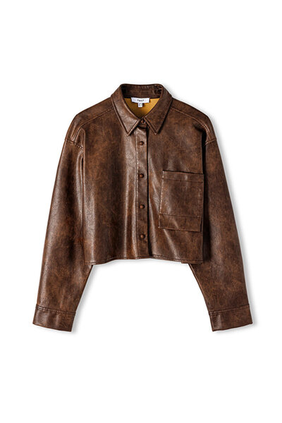 Twist Leather Look Comfortable Cut Shirt