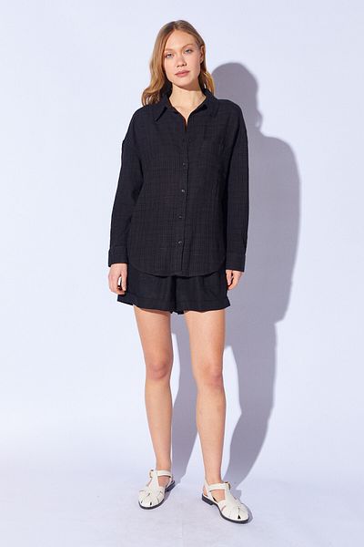 Manche Viscose Linen Washed Soft Textured Women's Shirt |   Black Mks 1610013 -1