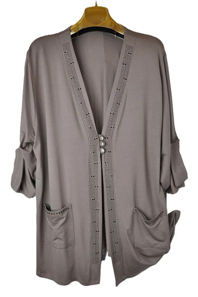 elma abone Plus Size Combed Short Stone Cardigan