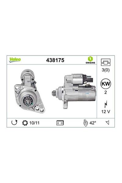 VALEO 12v Starter Motor 11 Teeth 2 Kw (TERS) Audi-seat-skoda-vw