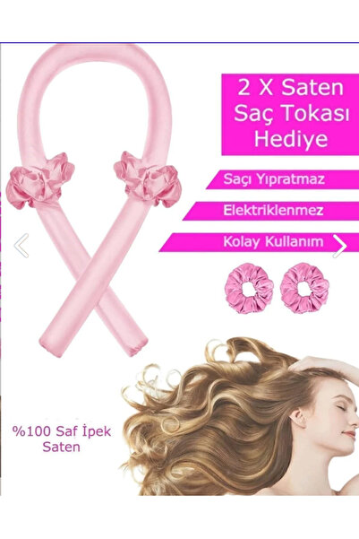 Golden Needle Set de cleme de păr din satin, culoare roz pudrat, pentru coafarea părului fără căldură