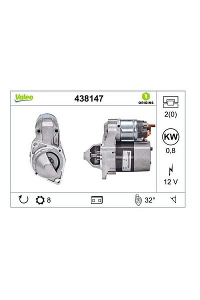 VALEO 12v Starter Motor 8 Teeth 0.8 Kw Mercedes A Series
