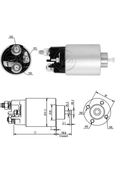 ZM 12v Marş Otomatiği Mıtsubıshı (GÖVDE 51 MM) (4 DELİK-SAĞ M5)
