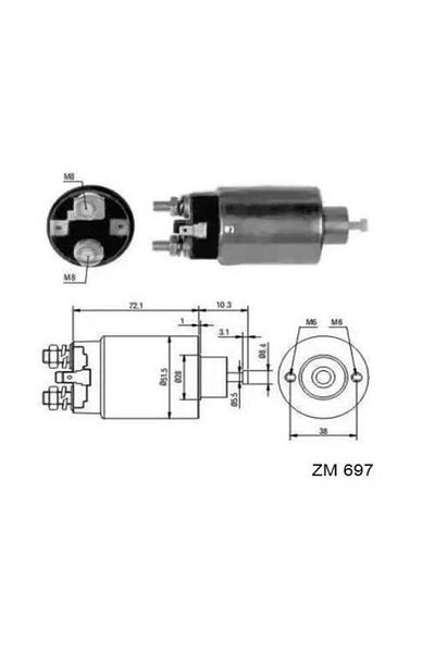 ZM 12v Marş Otomatiği Mıtsubıshı Tipi (GÖVDE 50 MM) (2 DELİK-SAĞ FİŞLİ)