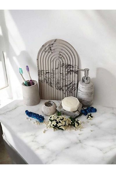 Trust Stone Σετ μπάνιου Marble Series Anthracite 5 τεμαχίων, Σετ αξεσουάρ από σκυρόδεμα με δοσομετρητή υγρού σαπουνιού