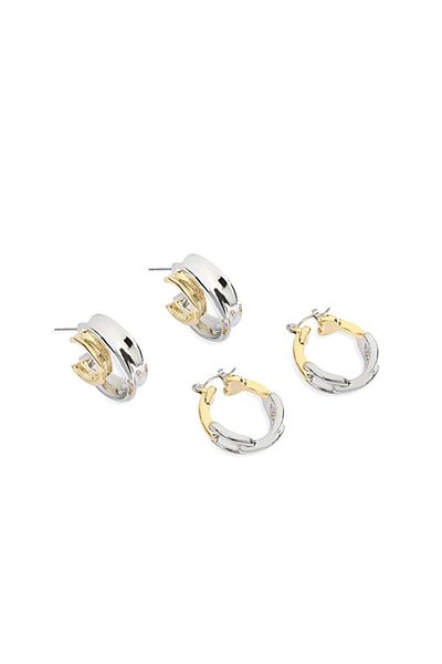 Twist Metal Earring Set - Double Color