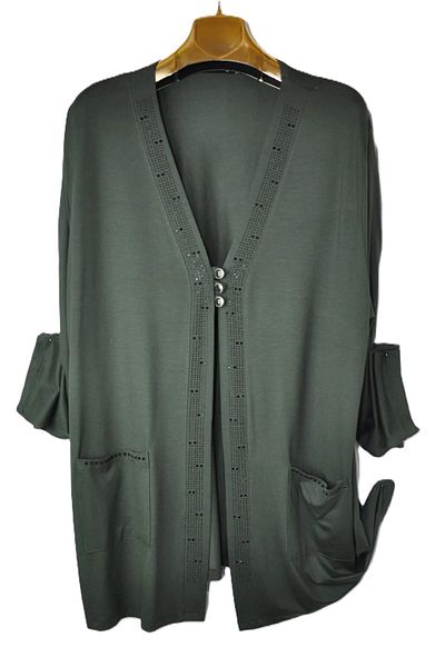 elma abone Large Size Combed Cotton Short Jewelled Cardigan