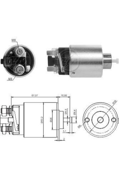 ZM 12v Marş Otomatiği (GÖVDE 50 MM) (2 DELİK-SOKETLİ-SAĞ) Hyundaı-kıa
