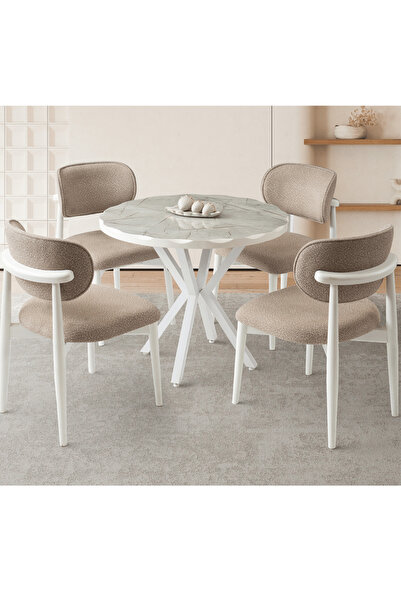 zerafev Yuvarlak Masa Livio Mermer Desen High Glass