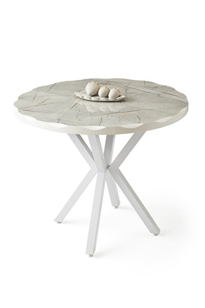 zerafev Yuvarlak Masa Livio Mermer Desen High Glass