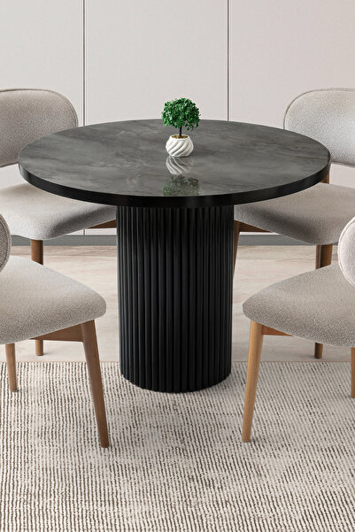 zerafev YUVARLAK MASA NERO MERMER DESEN LAKE PANEL HİGH GLOSS