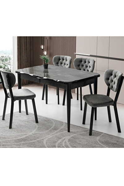 zerafev Açılır Yemek Masası Martha 130 X 80/160 X 80 High Gloss MERMER DESEN ...