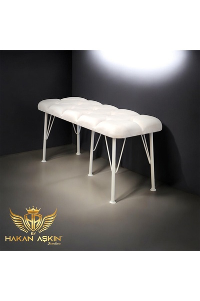BY HAKAN AŞKIN Beyaz Metal Ayaklı Babyface Puf & Bench ekru beyaz