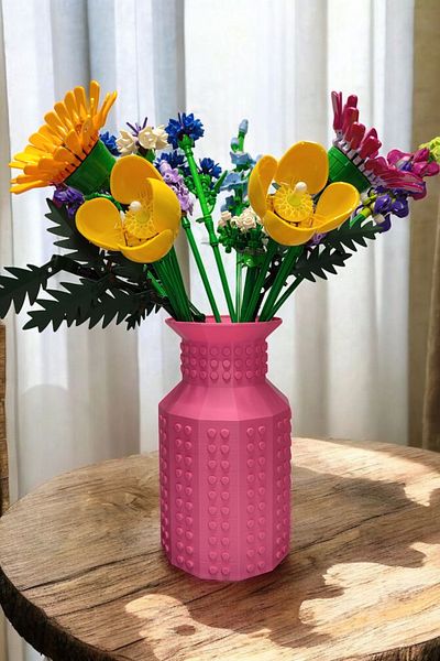Maflen Block Flower Bouquet Compatible Special Design Decorative Vase Bioplastic Pink (FLOWERS NOT INCLUDED)