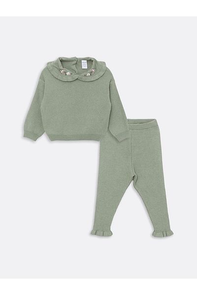 LC Waikiki Baby Collar Embroidered Girl's Sweater and Leggings 2-Piece Set (W4)