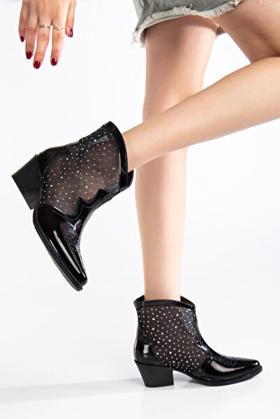 MS SUGAR SHOES Yazlık Kadın Şeffaf Detaylı Topuklu Kovboy Ayakkabı