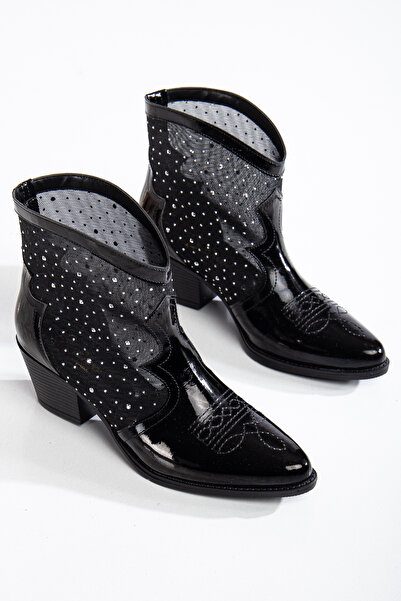 MS SUGAR SHOES Yazlık Kadın Şeffaf Detaylı Topuklu Kovboy Ayakkabı
