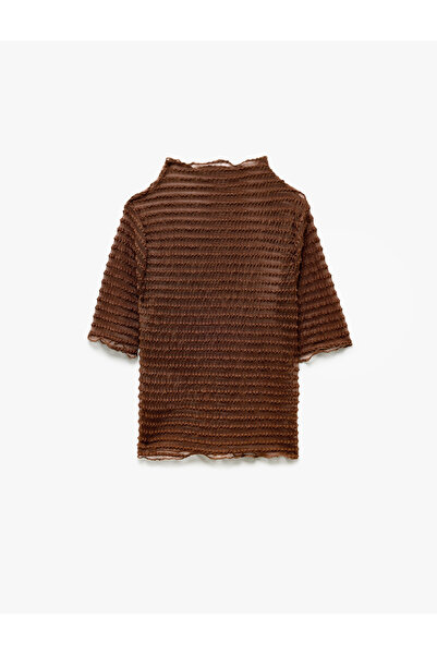 Koton Полупрозрачна тениска от тюл с кръгло деколте и къс ръкав