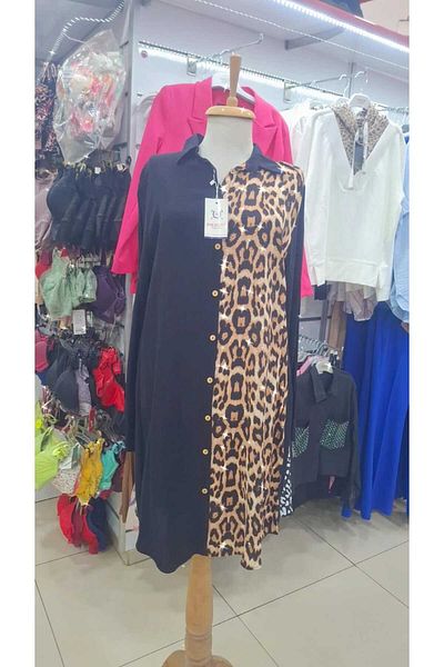 MODA Polo Live Leopard Detailed Buttoned Shirt Tunic, a Quality, Compatible with Hijab