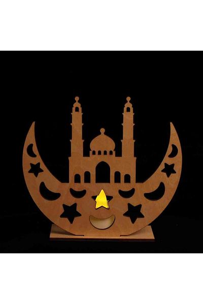 Generic ديكور احتفالات رمضان بلون الخشب الطبيعي، شمعة الكترونية خشبية، زينة رمضان