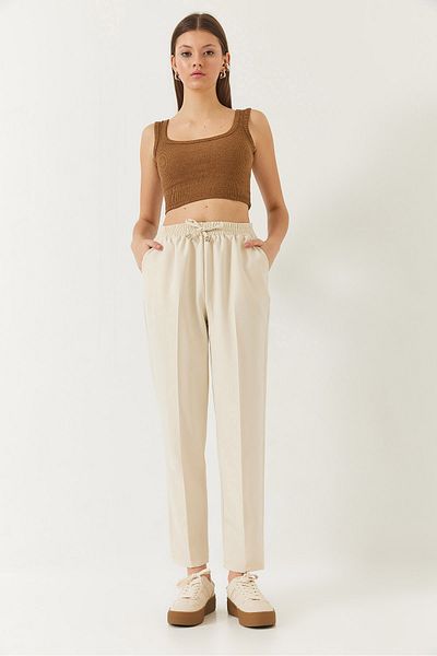 Bianco Lucci Damen-Hose mit elastischem Bund und doppelten Taschen im Karottenschnitt 80178 60271079