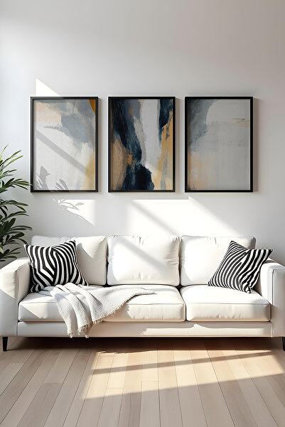 huhuli Ahşap Siyah Çerçeveli 3 Parça Set Tablo huhu484