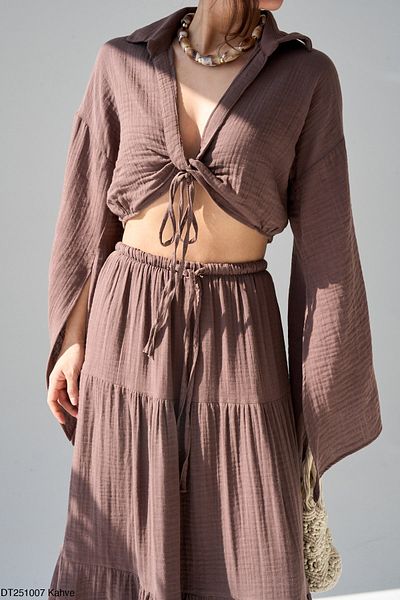 Melike Bakar Boutique Suit with Shirt and Tie Skirt - 100% Cotton