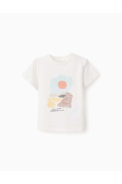Ziddy Cotton T-shirt for Baby Boys 'Wheat Field', White